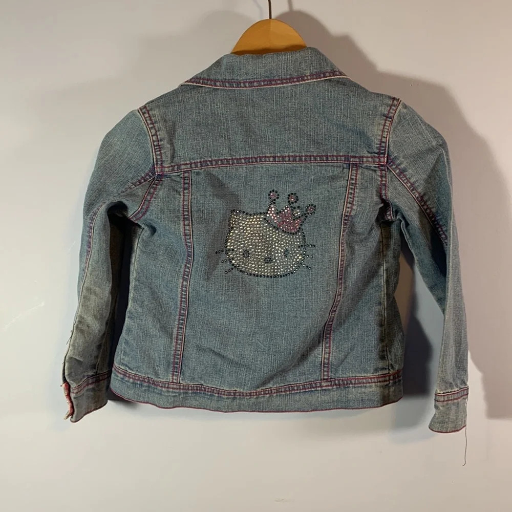 Hello kitty Sanrio girls size 6 studded sparkle jean jacket pink collar glitzy